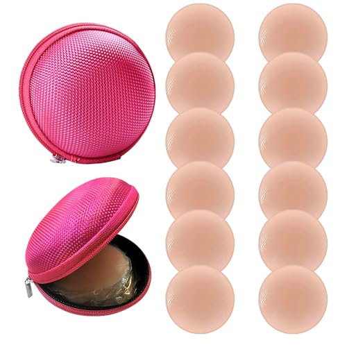 RIFNY Silicone Nipple Covers, Nippleless Pasties for Women Reusable Adhesive Invisible 6 Pairs Round and Petal with Case