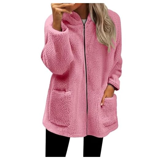 Cocila Veste Polaire Pour Femme Fermeture éClair IntéGrale Douce LéGèRe Manches Longues Capuche Avec Poches 2025 Manteau CintréE Pink M Veste Militaire Femmes Kaki Blouson Simili Cuir