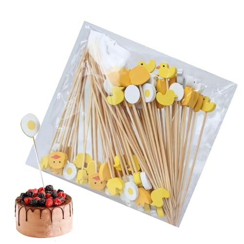 Easter Toothpicks, Wooden Holiday Appetizer Picks, Duck Designs, Decorative Fruit Sticks for Cakes, Desserts, Charcuterie Skewers, Spring Celebrations, Easter Table Decorations