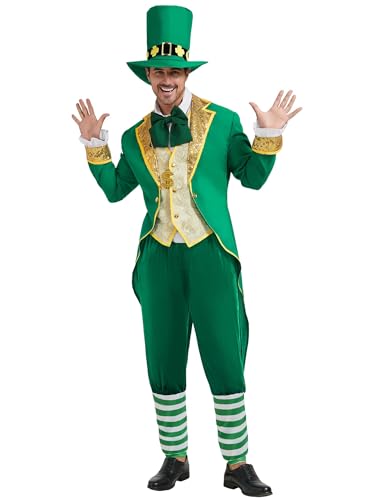 Wabolay Leprechaun Costume Men 6PCS St Patricks Day Outfit Adult St Patty's Suit Mens Saint Irish Lucky Charms for Halloween L/XL