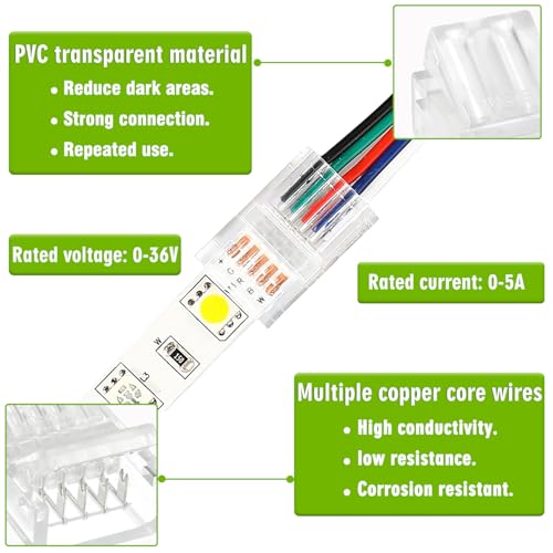 EPLZON 5 Pin 12 mm LED Strip Connector for RGB Lights, Quick Wire Adapter - Image 3