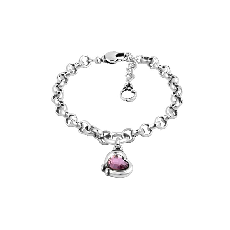 Ciclon1998 - pulseras corazon - cadena con charm de corazon con cristal - bañado en plata de ley - cadena eslabon redondo - joya artesanal - ideal para regalo - coleccion cuore - 22E100