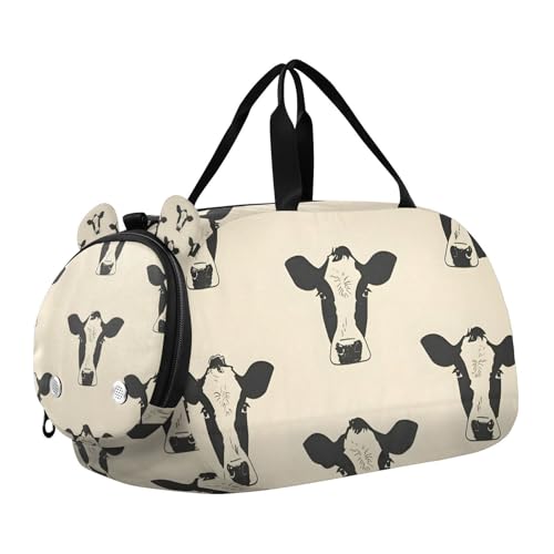 Duffle Bag for Boys or Girls with Shoes Compartment, Cows Print Sports Travel Bag Overnight