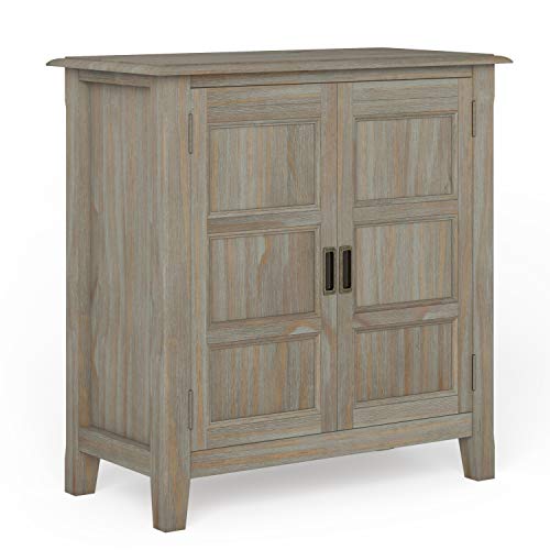 Simplihome Burlington Solid Wood 30 Inch Wide Transitional Low Storage Cabinet In Distressed Grey For The Living Room, Entryway And Family Room #TOP19