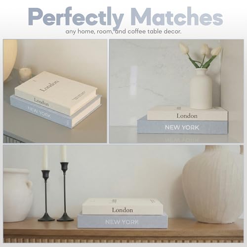 Image of Faux Book Storage Box Set of 2 (Beige /Gray) - Decorative Faux Books with Hidden Storage for Coffee Table Decor, Bookshelf or Mantle - Linen Decorative Boxes - Aesthetic Book Decor for Home