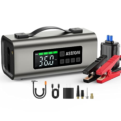 AstroAI Portable Jump Starter with Air Compressor 150PSI, 2500A Car Battery Jump Starter Pack Up to 7.5L Gas & 5.0L Diesel Engine, UL Certified, 12V Jump Box Car Battery with LCD Display, Li
