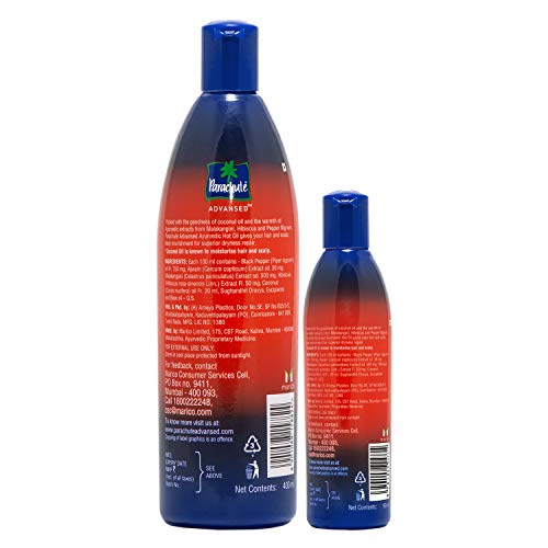 Image of Parachute Advansed Ayurvedic Hot Oil| Warming Coconut Hair Oil with 5 Ayurvedic Ingredients | 13.5 Fl oz + 3 Fl oz