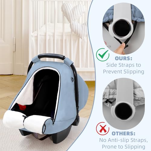 Image of SWESEN Winter Car Seat Covers for Babies, Cozy & Warm Cover, Infant Car Seat Canopy Water Resistant, Universal Cold Weather Shield, Blue