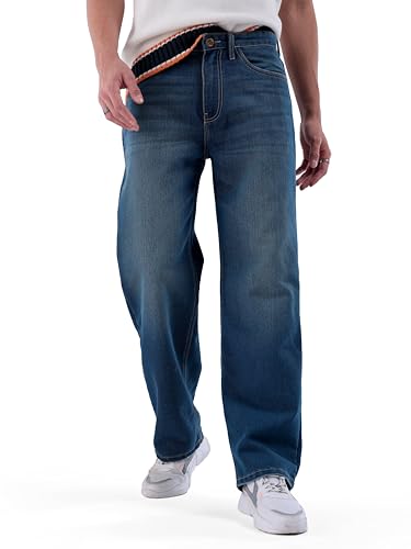 Image of The Indian Garage Co Men Baggy Solid Mid-Rise Stretchable Jeans