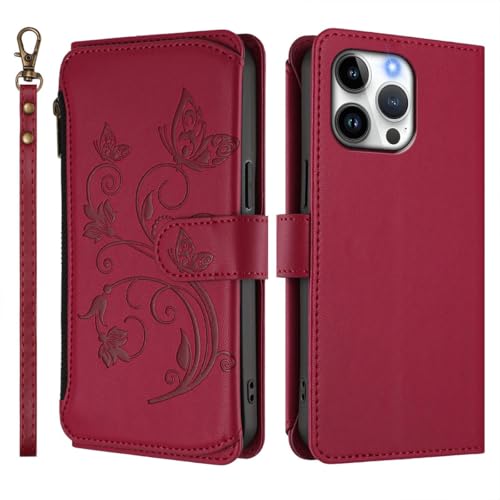 Étui pour iPhone 13 en cuir rouge avec fermeture éclair pour libérer vos mains en sortie