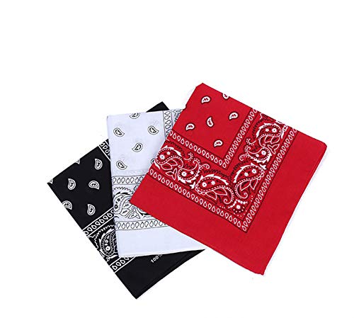 BestMall Lot de 3 Bandanas Paisley : Rouge, Blanc, Noir (color1)