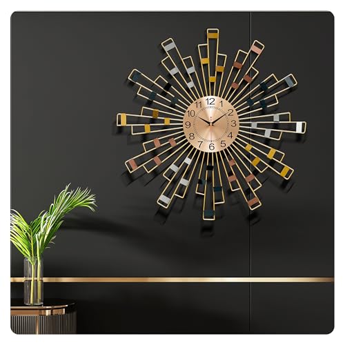 PSYCHE GOD Gold Wall Clock, Silent Movement Wall Clocks Battery Operated, Mid-Century Modern Farmhouse Boho Nordic Art Retro Metal Home Decoration for Bedroom Living Room Office,23.4X23.4