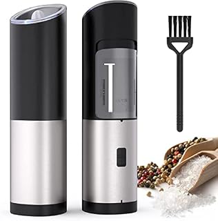 Electric Salt and Pepper Mill Set, Pepper Mills, Salt and Pepper Grinder, High Hardness Stainless Steel, Battery Powered with LED Light, Adjustable Grind Coarseness