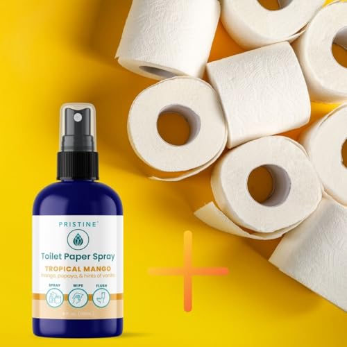 Image of PRISTINE Toilet Paper Spray - As Seen on Shark Tank, More Natural Personal Cleansing Wipes & Flushable Wet Wipes Alternative, Spray Toilet Paper to Create Flushable Wipe, Tropical Mango, 4 fl oz
