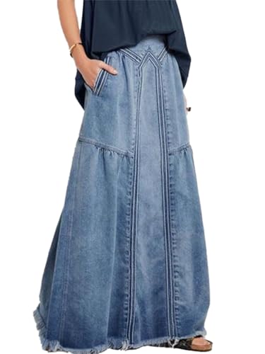 Jupe denim trapèze longue et légère avec taille haute ajustée