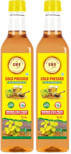 Image of GMB Mart Wooden Cold Pressed Yellow Mustard Oil | 100% Natural & Chemical-Free | Rich in Nutrients for Healthy Cooking, Roasting, Frying & Baking | Daily Use Edible Oil | Fresh & Pure 1 Litre