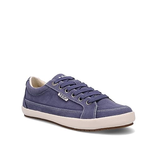 Taos Moc Star 2 Women's Sneaker - Fresh Canvas Design with Removable Footbed, Arch Support and Durable Lightweight Outsole for All Day Walking and Everyday Style Indigo Distressed 8 M US