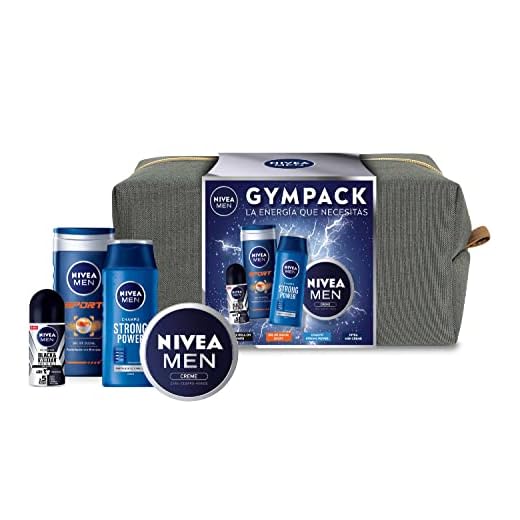 NIVEA MEN Neceser Gimnasio Gympack, neceser de regalo con gel de ducha (1 x 250 ml), champú (1 x 250 ml), desodorante roll on (1 x 50 ml) y NIVEA MEN Creme (1 x 75 ml)