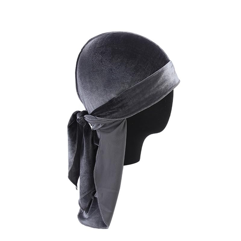 Unisex Velvet Durags Bandana Turban Hat Men Women Breathable Warm Long Tail Doo Rag Durags Pirate Hat Hip