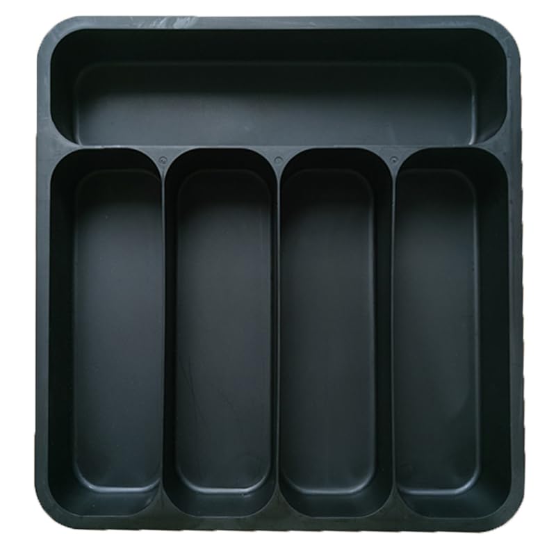 Utensil Silverware Drawer Organizer for Kitchen: Durable Flatware Tray with Dividers, Plastic Cutlery Utensil Holder for Kitchen Drawers, Large Capacity Storage for Spoons, Forks, Knives Black