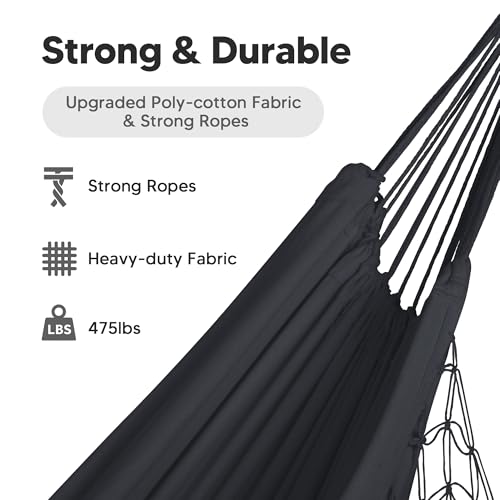 Image of SUNCREAT Hammocks Outdoor Camping Double Hammock with Tassel, Fabric Hammock for Backyard, Dark Gray