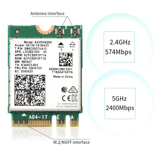 Tarjeta de Red WiFi 6 AX200NGW para Laptop, 3000 Mbps, Bluetooth 5.2, Formato M.2 2230, con Soporte MU-MIMO y OFDMA, Seguridad WPA3, para Juegos, Transmisión y Trabajo Remoto miniatura 5