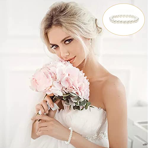 MOZAKA 30 Pieces 6mm/8mm Faux White Pearl Bracelets for Women Stackable Stretch Beaded Bracelets Simulated Pearl Bracelet Set for Bridesmaid Bridal Wedding Party Jewelry3