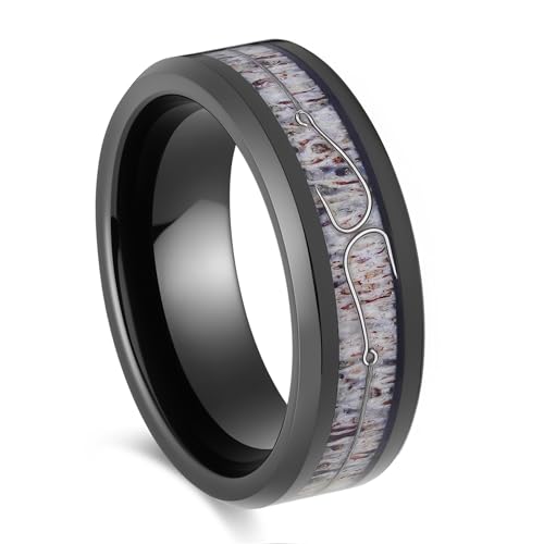 MESABANDS Mens 8mm Black Tungsten Antler Inlay Ring