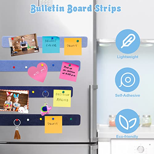 Anglekai 8 Pack Felt Pin Board Bar Strips, 15Inch Bulletin Board Bar Strips Self-Adhesive Cork Board For Wall Office Decor With 35 Push Pins(Blue) #TOP2