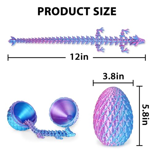 3D Printed Dragon Egg with Dragon Inside, Articulated Crystal Dragon Fidget Toy for Home Office Decor Executive Desk Toys, Easter Basket Stuffers for Adults and Kids (Laser Purple, H:5.8 Inch) - Thumbnail 6