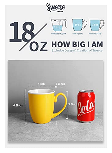 Sweese 617.405 Porcelain Mugs - 18 Ounce Large Coffee Mug For Tea, Cappuccino, Latte, Coffee, Cocoa, Set Of 4, Yellow #TOP1