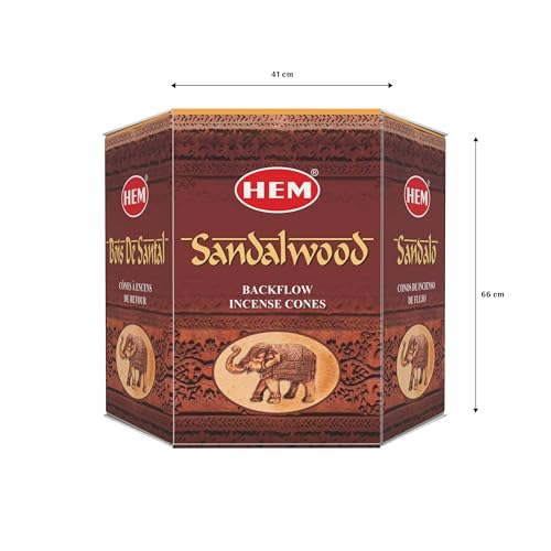 HEM Sandalwood Backflow Incense Cones – Pack of 40 Brown Cones | Long-Lasting Natural Aroma for Positivity, Cleansing & Relaxation | Wood Powder Aromatherapy for Stress Relief & Air Purification
