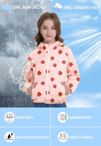 Image of Zando Lightweight Girls Rain Jacket - Hooded Windbreaker Water-Resistant Girls' Outerwear Jackets & Coats for Kids 4-10Y