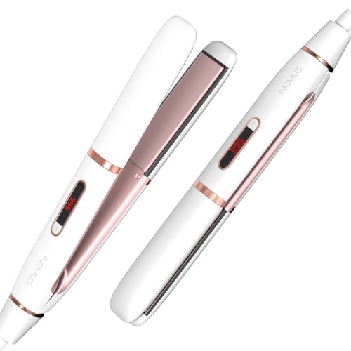 NOVUS Fer à lisser, fer à lisser de 1 pouce, température réglable, fer à lisser LCD, double tension à chaleur rapide avec arrêt automatique (blanc)