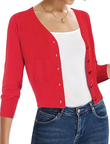 Image of Belle Poque Women's 3 /4 Sleeve Cropped Cardigan Shrugs Button Down Sweater