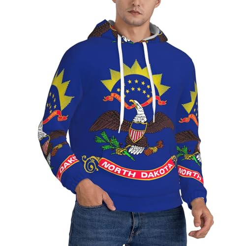 Sweat à capuche homme avec cordon ajustable et imprimé drapeau Dakota du Nord authentique