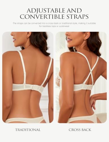 Image of Wingslove Women's Sexy Lace Bra Demi Sheer Mesh Balconette See Through Bralette Unlined Underwire Embroidered