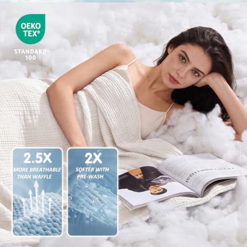 Image of EMME Muslin Cotton Blanket Adults Heather White Super King 120 inchx94 inch
