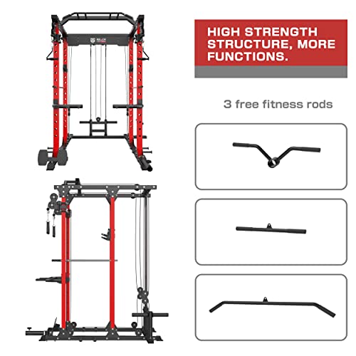 Major Lutie Power Cage, Plm03 1400Lbs Multi-Function Power Rack With Adjustable Cable Crossover System And Exercise Machine Attachment(Red) #TOP6