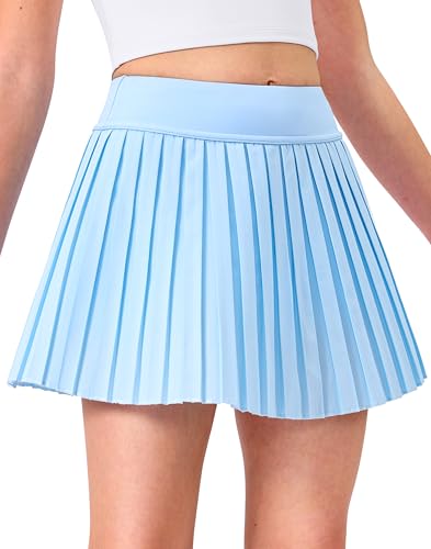 Lollgirl Girls Tennis Skirt with Shorts Pleated Athletic Skort with Pockets for Golf Running & School Uniform Skirt (New Light Blue 5-6 Years)