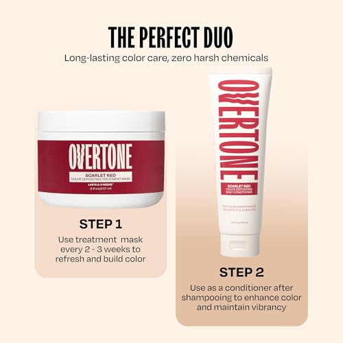 Image of Overtone Semi Permanent Hair Color Conditioner, Scarlet Red, 8 oz, Nourishing, Damage-Free, Color Depositing Mask for All Hair Types with Shea Butter & Coconut Oil, Vegan & Cruelty-Free