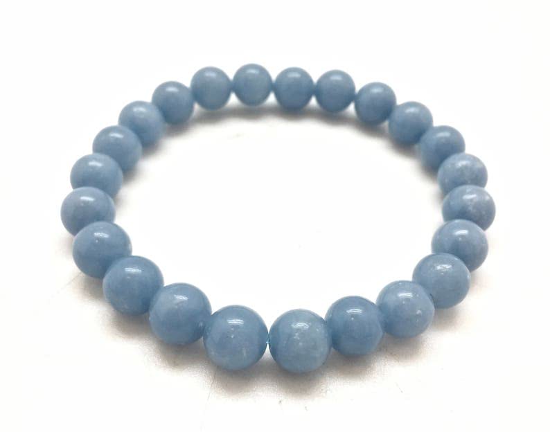 Bracelet angélite 8mm perles rondes pour lithothérapie et chance unisexe