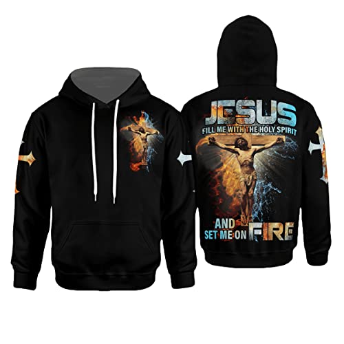 FLQWLL Hombres 3D Impreso Cristo Cristiano Sudadera con Capucha Jesús Gráfico Sudadera con Capucha Dios Creyente Regalo,C Style,XXL Cover