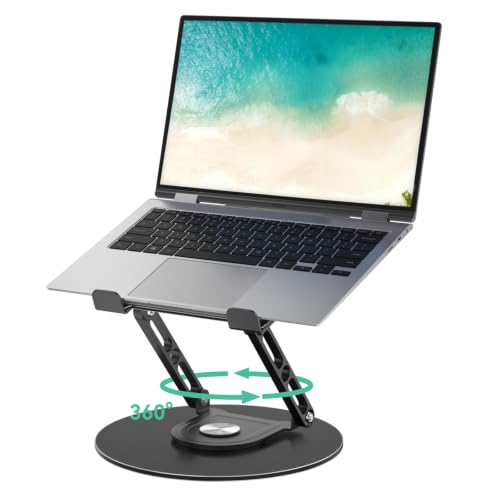Image of Laptop Stand for Desk Adjustable Computer Stand with 360 Rotating Base Ergonomic Laptop Riser Mount for Desk Foldable Protable Computer Desk Fits with MacBook Pro Air, Round Black