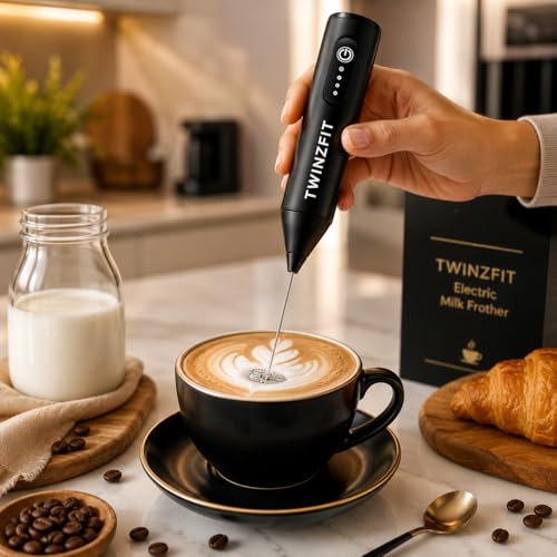 Image of Coffee Frother Electric Rechargeable Coffee Maker Machine for Home Electric Coffee Frother Machine & Milk Whisker with Dual Spring Tech | Free Recipe Book