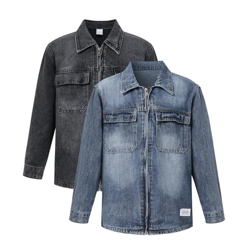 Boys' Zipper Denim Jacket Multi Pocket Jacket Fashionable Casual Kids Outerwear 6-14 years2