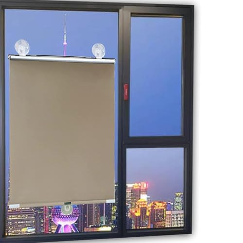 KOOEIN Verdunkelungsrollos Saugnapf-Sonnenschutzvorhänge, tragbare/einziehbare Jalousie, fensterrollo Rollo, Universal Rollo für Reise Babyzimmer, temporäre Verdunkelung Thermo,Gold-35x125cm/14x49in