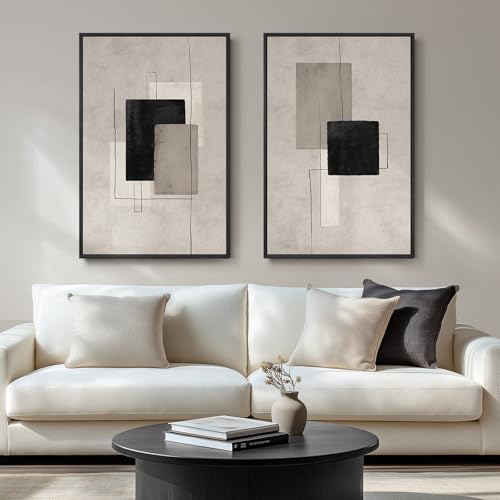 Large Framed Neutral Abstract Wall Art for Living Room Set of 2, 24x36 In