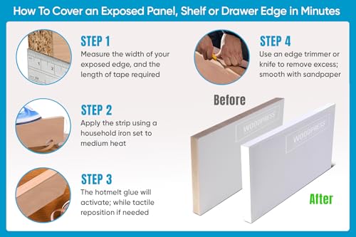Image of WoodPress 3 inch Matt White Melamine Iron-On Edging - 25 ft Edge Tape - Pre-Glued Veneer Strip for Easy DIY - Edge Banding for Furniture Repair - Hot-Melt Backed Trim for Worktop, Shelf, Desk, Cabinet