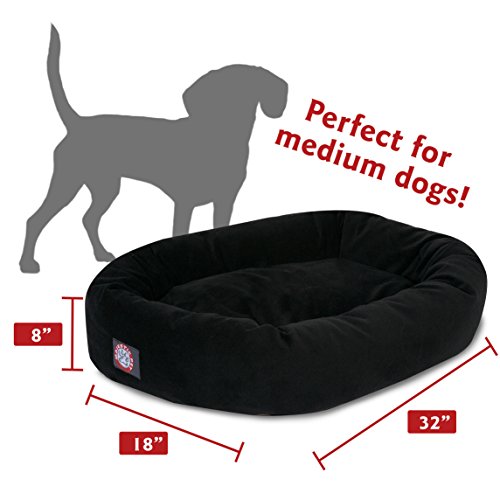 Image of Majestic Pet 32 Inch Suede Calming Dog Bed Washable - Cozy Soft Round Dog Bed with Spine Support for Dogs to Rest their Head - Fluffy Donut Dog Bed 32x23x7 (Inch) - Round Pet Bed Medium - Black